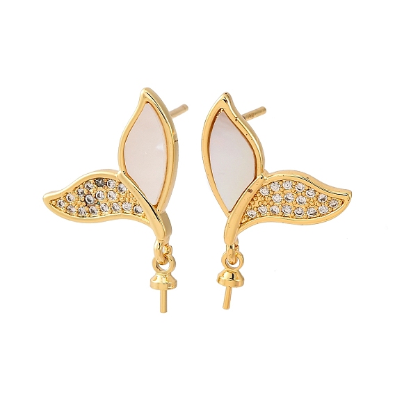 Фурнитура для серег-гвоздиков из латунных ракушек с микропаве из кубического циркония, за половину пробурено бисера, с уха орехов, рыбий хвост, без кадмия и без свинца, стойки покрытие, долговечный