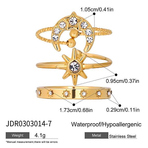 304 Кольца из нержавеющей стали с микропаве из прозрачного кубического циркония, луна и солнце
