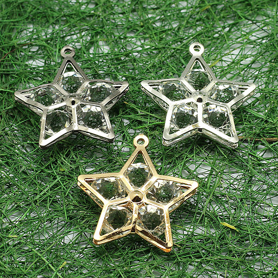 Star Iron Rhinestone Pendants, 28x28x7.5mm, Hole: 1.5mm