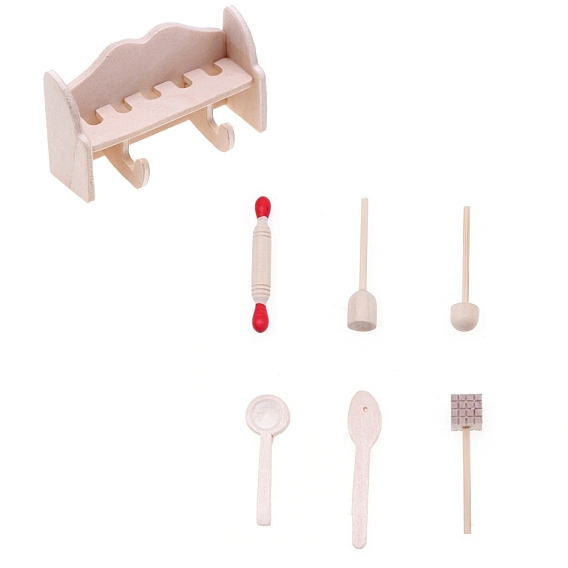 7шт. набор деревянной посуды мини-модель, аксессуары для кукольного домика с микро-ландшафтом, притворяясь опорными украшениями