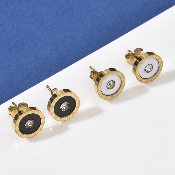 304 серьги нержавеющей стали, плоско-круглые, cmолой, золотые