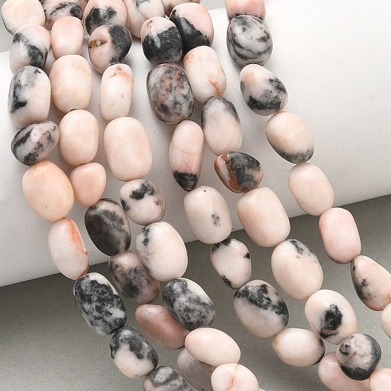 Brins de perles de jaspe de zèbre rose naturel, pierre tombée, nuggets