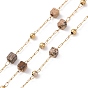 Natural Gemstone Square Beaded Chains, with Golden 304 Stainless Steel Findings, Unwelded