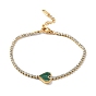 Vacuum Plating 304 Stainless Steel Heart Link Bracelet, with Rhinestone Cup Chains, Acrylic/Synthetic Malachite/Shell