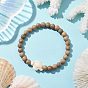 Beach Tortoise Synthetic Turquoise Bracelets, 6mm Wood Round Beaded Stretch Bracelets for Women