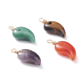 Pendentifs naturelles mixtes de pierre, avec du vrai fil de cuivre écologique plaqué or 18k, Magatama