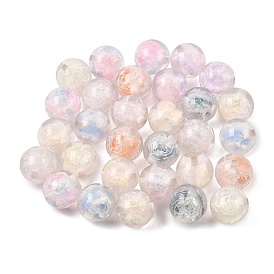 Des perles de résine transparentes, rond avec fleur de rose, avec de la poudre de paillettes
