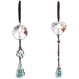 2шт. подвесные украшения из натурального и синтетического камня «Дерево жизни», плетеная нейлоновая нить и подвесные украшения с кисточками из драгоценных камней