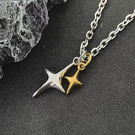 Duo Tone Alloy 2 Star Pendant Necklaces for Unisex