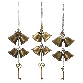 3шт. железный колокольчик и сплав подвеска-ключ украшения, латунная кабельная цепь для украшения стены двери дома