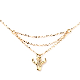 Brass Micro Pave Clear Cubic Zirconia Pendant Necklace, with 304 Stainless Steel Lobster Claw Clasps, Ox-head