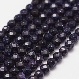 Synthetic Blue Goldstone Beads Strands, Dyed & Heated, Faceted(64 Facets), Round Bead