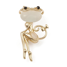 Alloy with Cat Eye Brooch, with Rhinestone, Frog