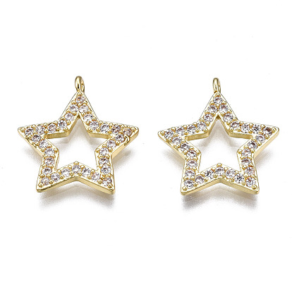 Brass Micro Pave Clear Cubic Zirconia Pendants, Star
