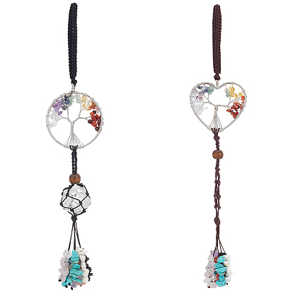 2шт. подвесные украшения из натурального и синтетического камня «Дерево жизни», плетеная нейлоновая нить и подвесные украшения с кисточками из драгоценных камней