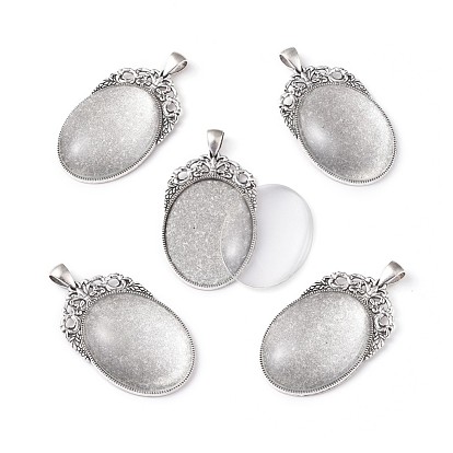 DIY Pendant Making, with Tibetan Style Oval Pendant Cabochon Settings and Transparent Oval Glass Cabochons