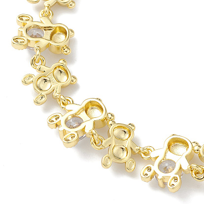 Clear Cubic Zirconia Bear Link Chain Bracelet, Rack Plating Brass Jewelry for Women, Lead Free & Cadmium Free