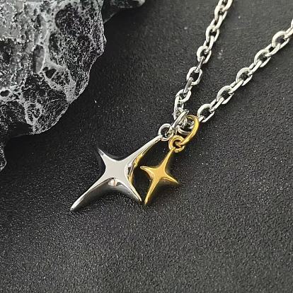 Duo Tone Alloy 2 Star Pendant Necklaces for Unisex