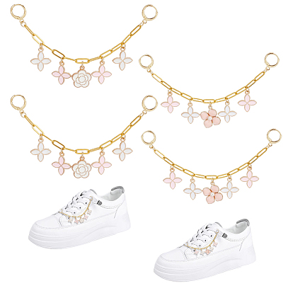 4шт. 2 стили латунные цепочки-скрепки цепи для ремней для ботинок, цветок, с подвесками из эмали и сплава 