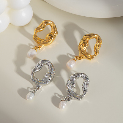 Серьги-гвоздики из нержавеющей стали с пресноводным жемчугом в форме слезы