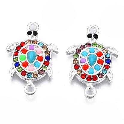 Alloy Links, with Colorful Resin and Rhinestone, Sea Turtle