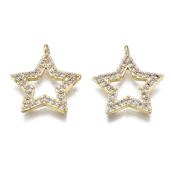 Brass Micro Pave Clear Cubic Zirconia Pendants, Star
