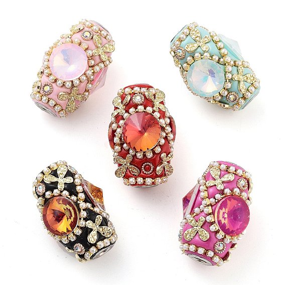 Индонезийские бусины ручной работы, с железом, сплав, абс пластмасса, смола и стекло, овальные