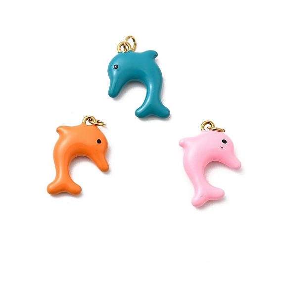 304 нержавеющей стальной эмали подвески, подвески в форме дельфина, ионное покрытие (ip), реальный 18 k позолоченный, с целью перехода в кольце