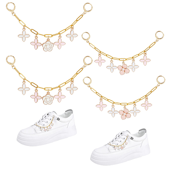 4шт. 2 стили латунные цепочки-скрепки цепи для ремней для ботинок, цветок, с подвесками из эмали и сплава 