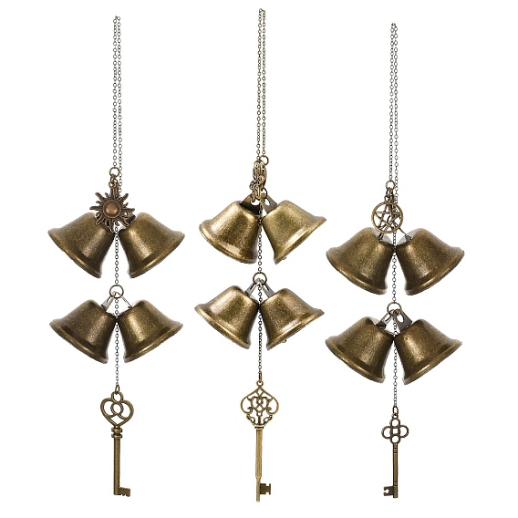 3шт. железный колокольчик и сплав подвеска-ключ украшения, латунная кабельная цепь для украшения стены двери дома
