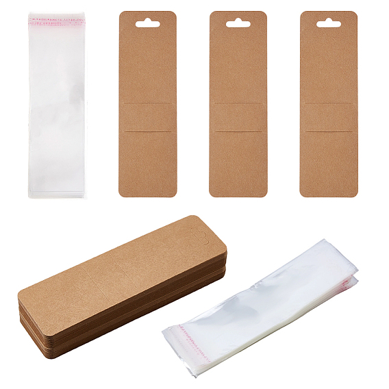 130шт. пустые бумажные декоративные обложки для закладок, карточки для демонстрации закладок, прямоугольные, с 130шт. прозрачными целлофановыми пакетами OPP