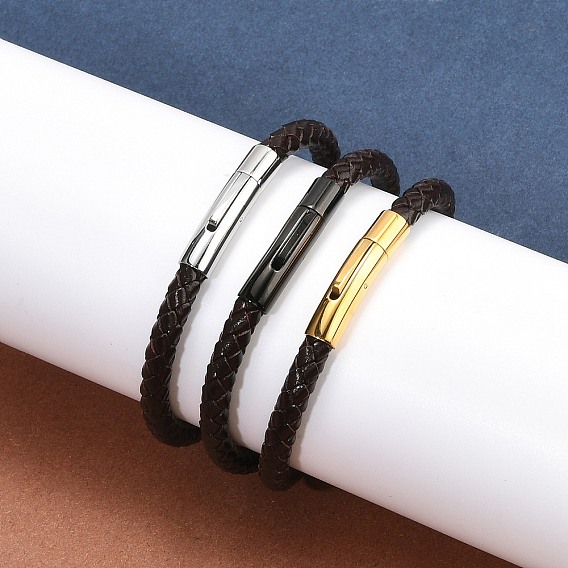 Ионное покрытие(ip) плетеные кожаные шнуры браслеты для мужчин, с 316 хирургической полированной пряжкой из нержавеющей стали