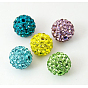 Polymer Clay Rhinestone Beads, Pave Disco Ball Beads, Grade A, Half Drilled, Round, PP9(1.5.~1.6mm), 6mm, Hole: 1.2mm