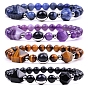 Natural & Synthetic Mixed Gemstone Pyramid & Synthetic Blue Goldstone Beaded Stretch Bracelet