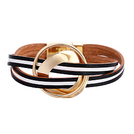 Bracelet en cuir multicouche bohème, bracelet fin à fermoir magnétique coloré à la mode.