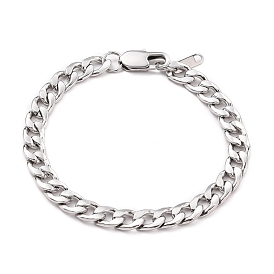 Fashionable Vacuum Plating 304 Stainless Steel Cuban Link Chain Bracelets, with Lobster Claw Clasps