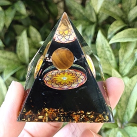 Orgonite Pyramid Resin Energy Generators, Reiki Natural Tiger Eye & Black Obsidian
 Chips Inside for Home Office Desk Decoration