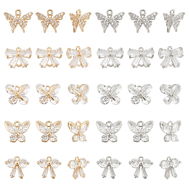 Nbeads 20Pcs 5 Style Brass Inlaid Clear Cubic Zirconia Charms, Long-Lasting Plated, Butterfly & Bowknot