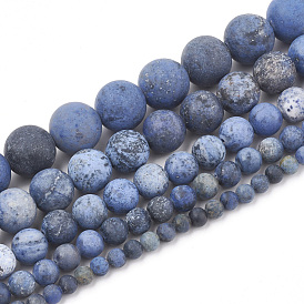 Natural Dumortierite Quartz Beads Strands, Frosted, Round