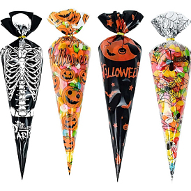 10Pcs Cone Shaped PE Plastic Halloween Candy Bag, Halloween Treat Gift Bag Party Favors