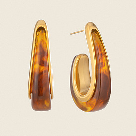 304 Stainless Steel Resin Stud Earrings for Women, Half Hoop Earrings, Golden