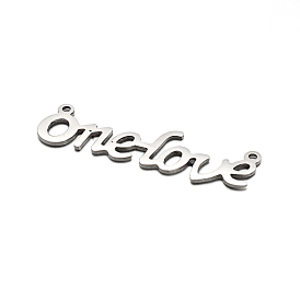 304 Stainless Steel Pendants, Word One Love, 10x37x1mm, Hole: 1mm
