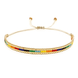 Adjustable Nylon Cord Braided Bead Bracelets, with Glass Seed Beads