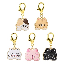 Cat Alloy Enamel Pendants Decorations Set, Lobster Clasp Charms, Clip-on Charm, for Keychain, Purse, Backpack Ornament