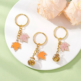 3 шт. 3 стили сплав эмалированный лист и стеклянный шар подвеска брелки, с железными разрезными брелоками, золотые