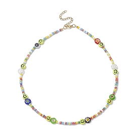 Flower & Smile Face Acrylic & Seed Beaded Necklace for Women