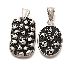 304 Stainless Steel Pendants, Skull Pattern, Antique Silver