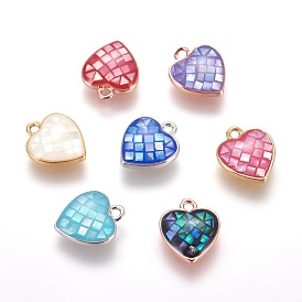 Brass Enamel Charms, with Freshwater Shell, Heart