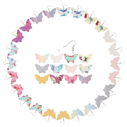 Kits para hacer pendientes de mariposa de cuero, incluyendo colgantes de cuero de pu, Ganchos del pendientes de latón, Anillos de salto de hierro 