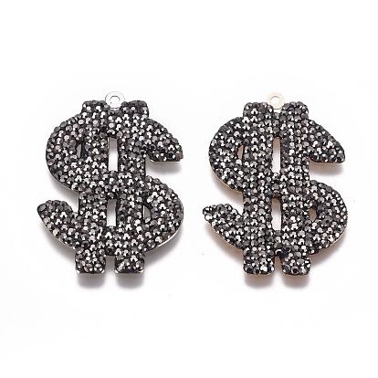 Полимерная глина стразами подвески, с латунной фурнитурой , знак доллара